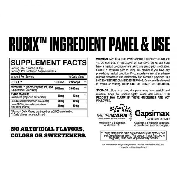 Myoblox Rubix Stim-Free Fat Burner - Ingredients