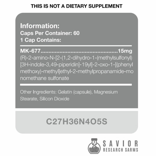 Savior Research MK-677 (Ibutamoren) 15mg x 60 Label